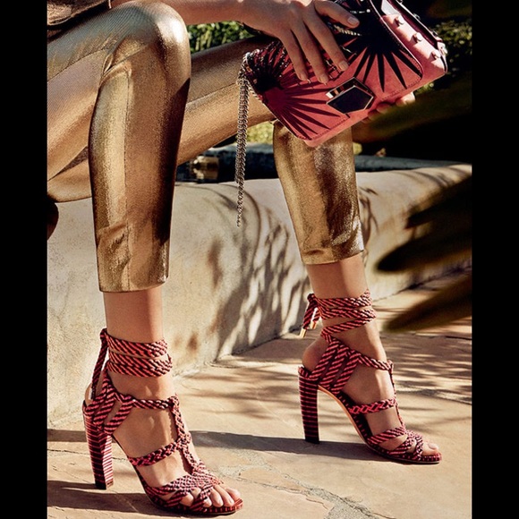 Jimmy Choo Shoes - Jimmy Choo Sandals Ankle Wrap Heels Stripe Trix 6